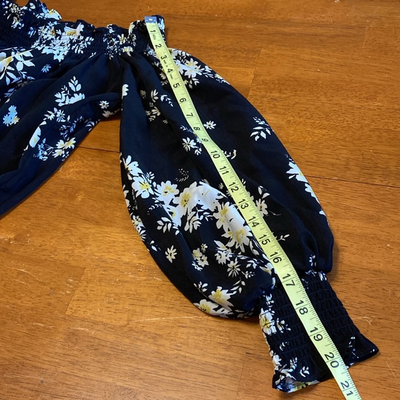 Wayf Womens Size S Black Yellow Floral Off Shoulder Smocked Bodysuit Long Sleeve - Picture 15 of 15